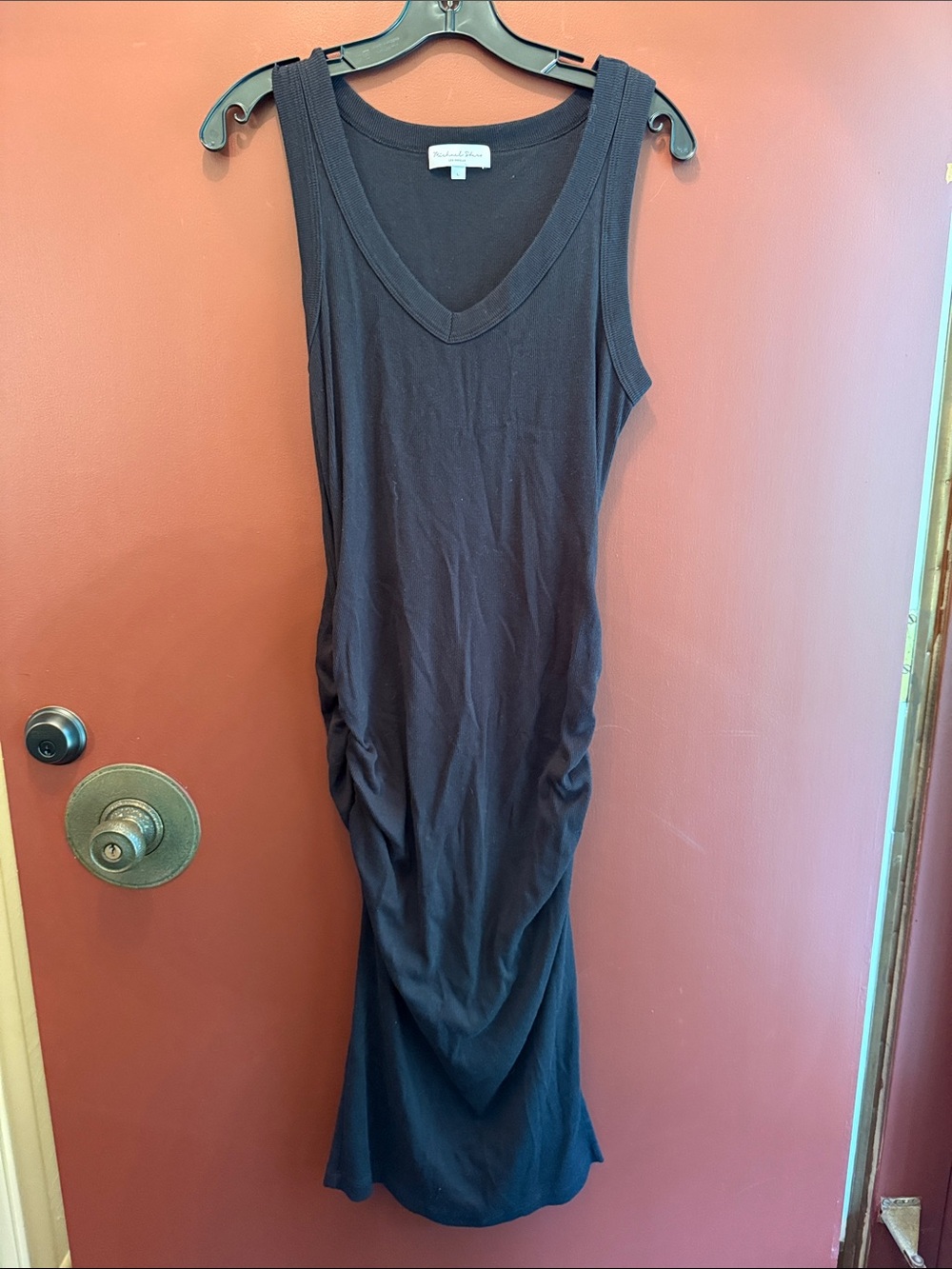 Michael Stars Black Sleeveless V-Neck Ruched Maxi Dress